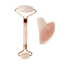 Load image into Gallery viewer, Rose quartz obsidian facial roller and gua sha scraping tool for anti-ageing face massage cell restoration
