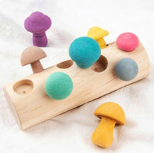 Load image into Gallery viewer, Wooden Montessori mushroom sorting game for toddlers and preschoolers
