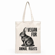 Load image into Gallery viewer, Vegan themed linen tote bag | 12 different designs
