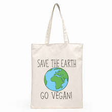 Load image into Gallery viewer, Vegan themed linen tote bag | 12 different designs
