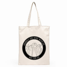 Load image into Gallery viewer, Vegan themed linen tote bag | 12 different designs
