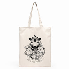 Load image into Gallery viewer, Vegan themed linen tote bag | 12 different designs
