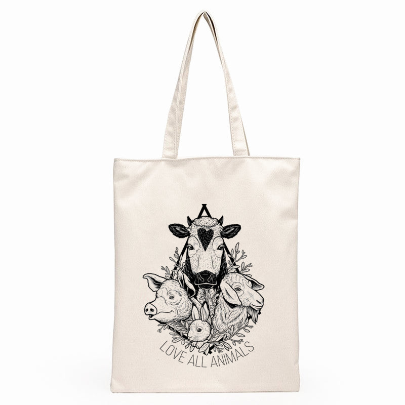 Vegan themed linen tote bag | 12 different designs