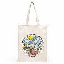 Load image into Gallery viewer, Vegan themed linen tote bag | 12 different designs
