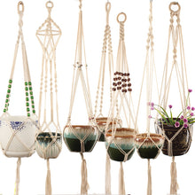 Load image into Gallery viewer, Sustainable handmade cotton macrame plant hangers in different styles
