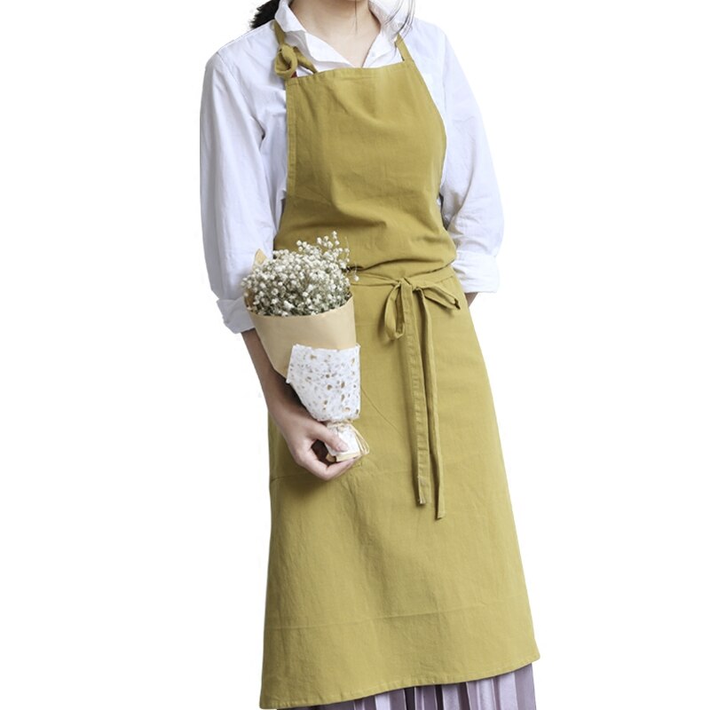 Yellow or mustard coloured sustainable linen and cotton apron