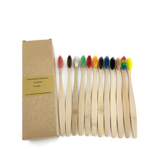 Load image into Gallery viewer, Pack of 12 mixed colour bamboo toothbrushes 
