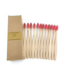 Load image into Gallery viewer, Pack of 12 pink colour bamboo toothbrushes 
