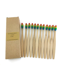 Load image into Gallery viewer, Pack of 12 rainbow colour bamboo toothbrushes 
