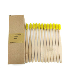 Load image into Gallery viewer, Pack of 12 yellow bamboo toothbrushes 
