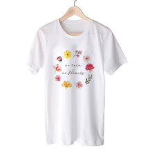 Load image into Gallery viewer, White flower child themed cotton t-shirt | 10 different designs
