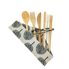 Load image into Gallery viewer, 6-piece bamboo cutlery set in white trees fabric case
