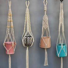 Load image into Gallery viewer, 4 patterns of handmade 100% organic cotton macrame plant hangers
