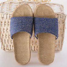 Load image into Gallery viewer, Sustainable navy blue flax sandals in different sizes and gift
