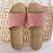 Load image into Gallery viewer, Sustainable pink flax sandals in different sizes and gift
