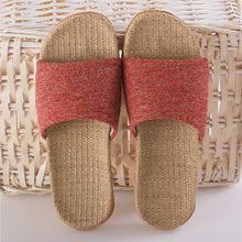 Load image into Gallery viewer, Sustainable red flax sandals in different sizes and gift
