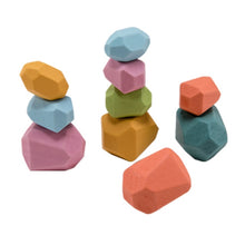 Load image into Gallery viewer, 10 piece set of coloured wooden stacking stones, a creative educational Montessori toy
