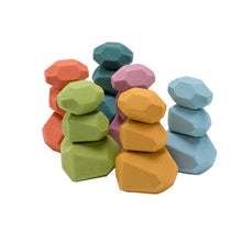 Load image into Gallery viewer, 18 piece set of coloured wooden stacking stones, a creative educational Montessori toy
