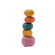 Load image into Gallery viewer, 5 piece set of coloured wooden stacking stones, a creative educational Montessori toy
