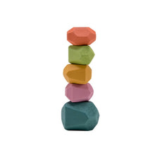 Load image into Gallery viewer, 5 piece set of coloured wooden stacking stones, a creative educational Montessori toy
