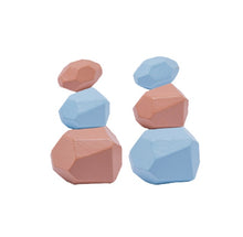 Load image into Gallery viewer, 6 piece set of red and blue wooden stacking stones, a creative educational Montessori toy
