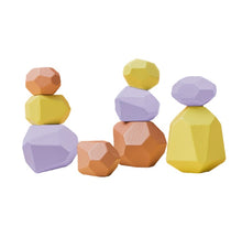 Load image into Gallery viewer, 9 piece set of coloured wooden stacking stones, a creative educational Montessori toy
