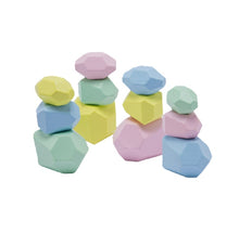 Load image into Gallery viewer, 12 piece set of coloured wooden stacking stones, a creative educational Montessori toy
