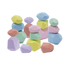 Load image into Gallery viewer, 18 piece set of coloured wooden stacking stones, a creative educational Montessori toy
