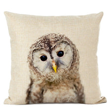 Load image into Gallery viewer, Linen cushion case with cute baby animal owl face
