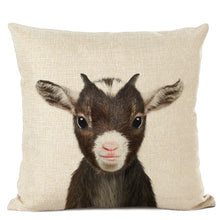 Load image into Gallery viewer, Linen cushion case with cute baby animal goat face
