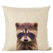 Load image into Gallery viewer, Linen cushion case with cute baby animal raccoon face
