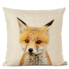 Load image into Gallery viewer, Linen cushion case with cute baby animal fox face
