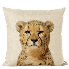 Load image into Gallery viewer, Linen cushion case with cute baby animal cheetah face
