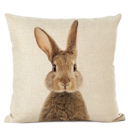 Linen cushion case with cute baby animal rabbit face