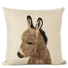 Load image into Gallery viewer, Linen cushion case with cute baby animal donkey face
