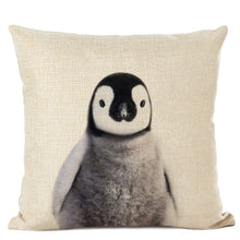 Load image into Gallery viewer, Linen cushion case with cute baby animal penguin face
