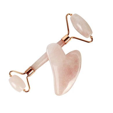 Rose quartz obsidian facial roller and gua sha scraping tool for anti-ageing face massage cell restoration